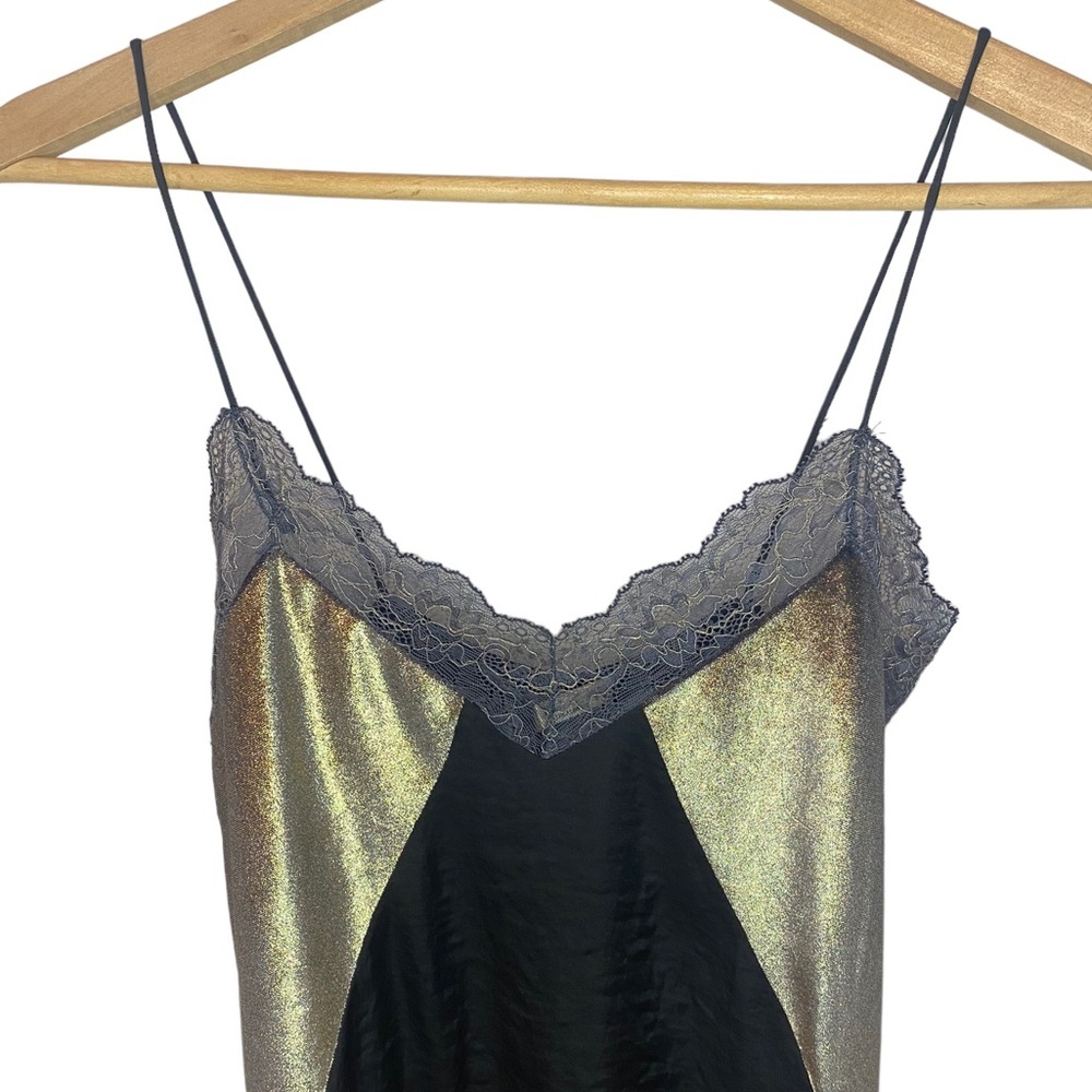 Zara Black & Gold Metallic Lace Slip Dress Size Small - Picture 2 of 4